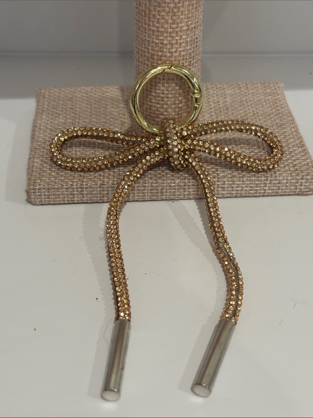 Victoria's Secret Gold Crystal Knotted Shine Wristlet Keychain Bow Bag Charm